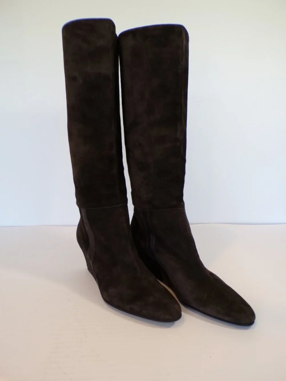 Robert Clergerie Women's Brown Black Suede Knee High Wedge Boots Size 10